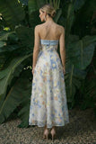Light Blue Long Floral A Line Formal Dress with Bows