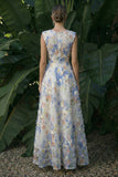 Light Blue Long Floral A Line Formal Dress