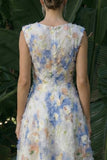 Light Blue Long Floral A Line Formal Dress