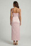 Blush Sheath Beaded Pearls Midi Mother of the Bride Dress with Bow