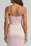 Blush Sheath Beaded Pearls Midi Mother of the Bride Dress with Bow