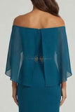 Peacock Blue Off the Shoulder Mermaid Beaded Long Mother of the Bride Dress with 3D Flowers