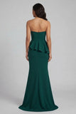 Strapless Dark Green Beaded Ruffled Mermaid Long Formal Dress with Slit