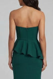 Strapless Dark Green Beaded Ruffled Mermaid Long Formal Dress with Slit