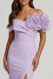 Off the Shoulder Lilac 3D FLowers Mermaid Long Mother of the Bride Dress with Slit