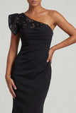 Black One Shoulder Mermaid Beaded Long Mother of the Bride Dress with Lace
