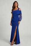Royal BLue Mermaid One Shoulder Long Mother of the Bride Dress with Slit