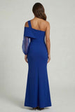 Royal BLue Mermaid One Shoulder Long Mother of the Bride Dress with Slit