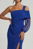 Royal BLue Mermaid One Shoulder Long Mother of the Bride Dress with Slit