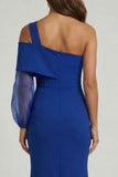 Royal BLue Mermaid One Shoulder Long Mother of the Bride Dress with Slit