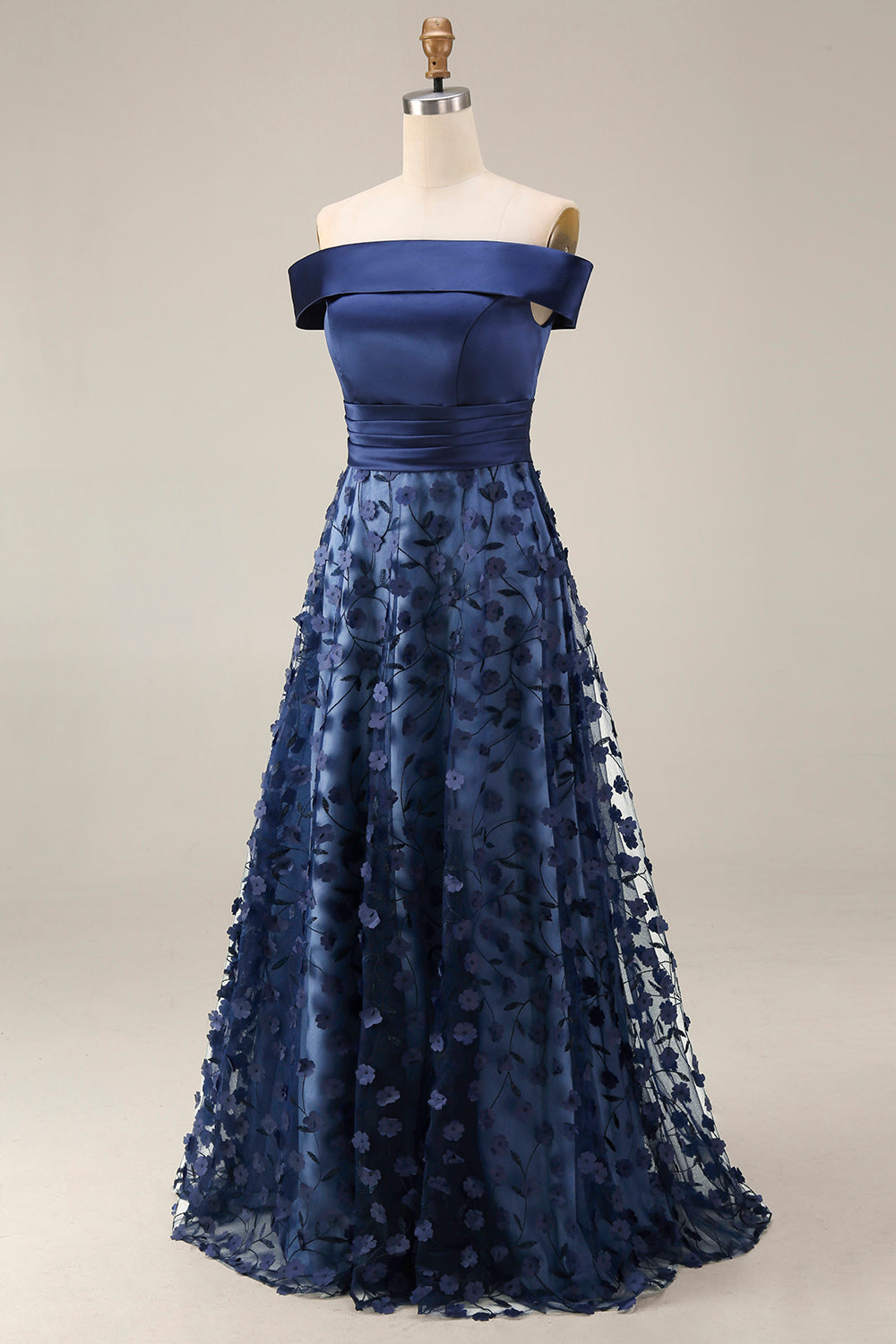 Zapaka Women Navy Mother of The Bride Dress with Sequins A Line Off The Shoulder Pleated Long Wedding Guest Dress, Navy / US10