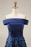 Navy A Line Off The Shoulder Sequins Long Mother of the Bride Dress