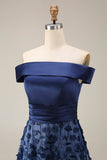 Navy A Line Off The Shoulder Sequins Long Mother of the Bride Dress