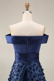 Navy A Line Off The Shoulder Sequins Long Mother of the Bride Dress