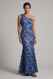 Sparkly Navy Mermaid One Shoulder Long Mother of the Bride Dress with Sequins