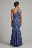 Sparkly Navy Mermaid One Shoulder Long Mother of the Bride Dress with Sequins