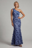 Sparkly Navy Mermaid One Shoulder Long Mother of the Bride Dress with Sequins