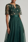 Dark Green A Line Short Sleeves Mother of the Bride Dress with Embroidery