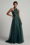 Halter A Line Long Dark Green Mother of the Bride Dress