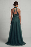 Halter A Line Long Dark Green Mother of the Bride Dress