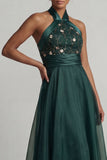 Halter A Line Long Dark Green Mother of the Bride Dress
