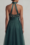 Halter A Line Long Dark Green Mother of the Bride Dress