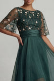 Dark Green A Line High-Low Boat Neck Mother of the Bride Dress with Half Sleeves