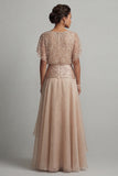 Champagne Sequin A Line Pleated Long Mother of the Bride Dress