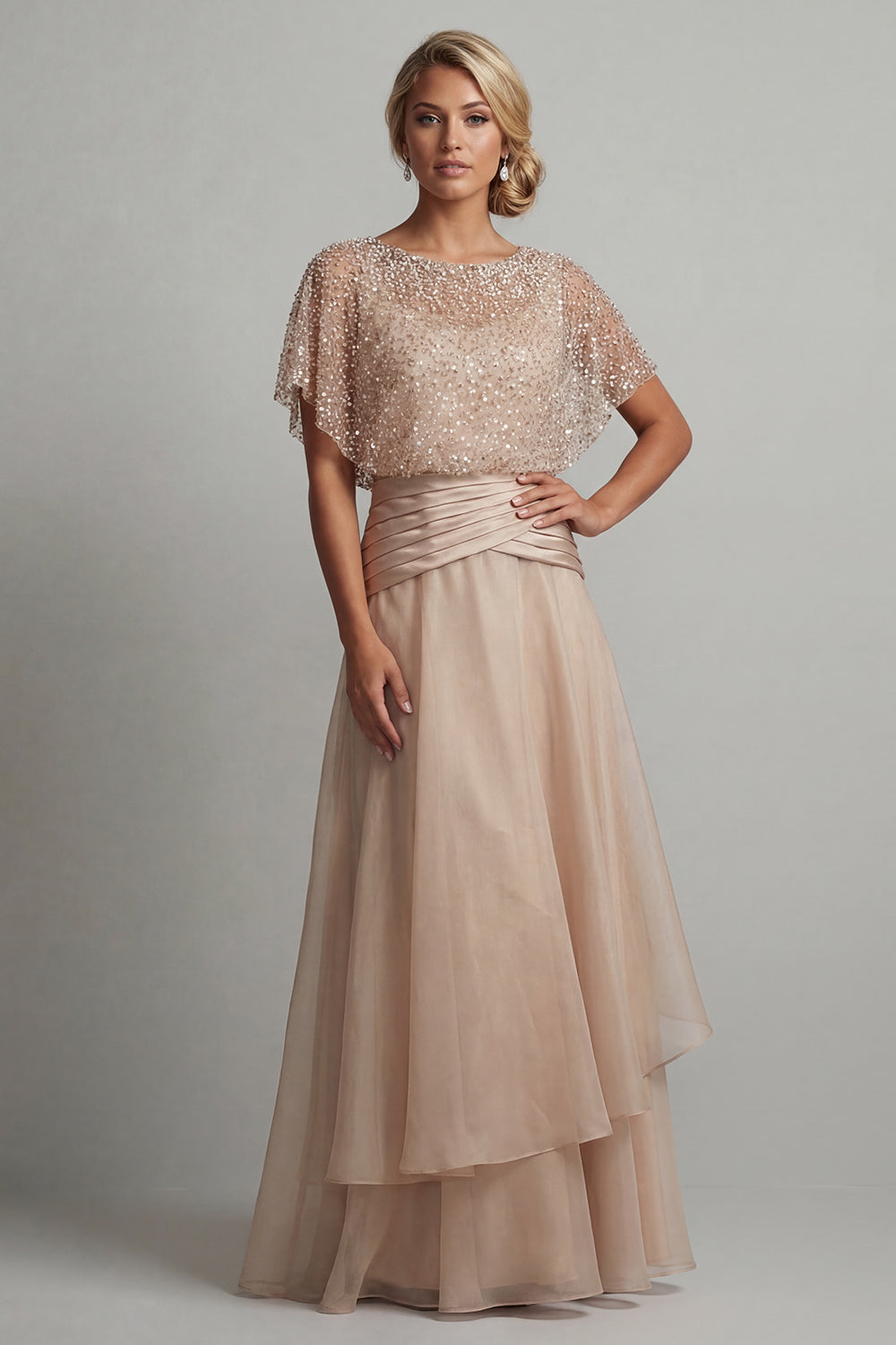 Zapaka Women Champagne Long Mother of the Bride Dress with Sequins A