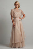 Champagne Sequin A Line Pleated Long Mother of the Bride Dress