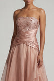 Strapless Dusty Rose Pleated Long A Line Mother of the Bride Dress with Sequins