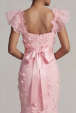 Blush Mermaid Ruffle Sleeves Long Mother of the Bride Dress with 3D Flowers