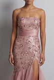 Sparkly Dusty Rose Mermaid Sequin Long Mother of the Bride Dress with Ruffles
