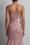 Sparkly Dusty Rose Mermaid Sequin Long Mother of the Bride Dress with Ruffles