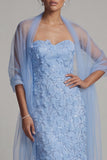 Sparkly Sky Blue Mermaid Floral Sequin Long Mother of the Bride Dress