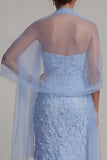 Sparkly Sky Blue Mermaid Floral Sequin Long Mother of the Bride Dress