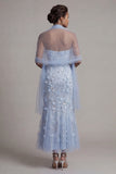 Floral Maxi Sparkly Sky Blue Mermaid Sequin Mother of the Bride Dress