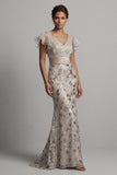 Sparkly Apricot Mermaid Sequin Long Mother of the Bride Dress with Ruffles
