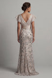 Sparkly Apricot Mermaid Sequin Long Mother of the Bride Dress with Ruffles