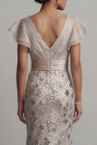 Sparkly Apricot Mermaid Sequin Long Mother of the Bride Dress with Ruffles
