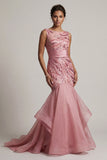 Sparkly Pink Long Mermaid Sequin Mother of the Bride Dress with Ruffles