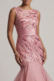 Sparkly Pink Long Mermaid Sequin Mother of the Bride Dress with Ruffles