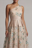 A Line Floral Long Sparkly Champagne Sequin Mother of the Bride Dress