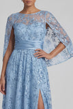 A Line Floral Long Sparkly Sky Blue Sequin Mother of the Bride Dress with Slit