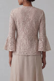 Champagne 2 Piece Long Sleeves Lace Mother of the Bride Dress