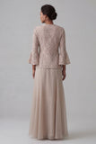 Champagne 2 Piece Long Sleeves Lace Mother of the Bride Dress