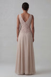 Champagne 2 Piece Long Sleeves Lace Mother of the Bride Dress
