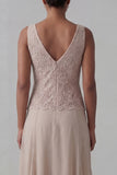 Champagne 2 Piece Long Sleeves Lace Mother of the Bride Dress