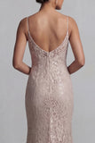 Champagne Mermaid 2 Piece Lace Floral Long Mother of the Bride Dress
