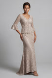 Champagne Mermaid 2 Piece Lace Floral Long Mother of the Bride Dress